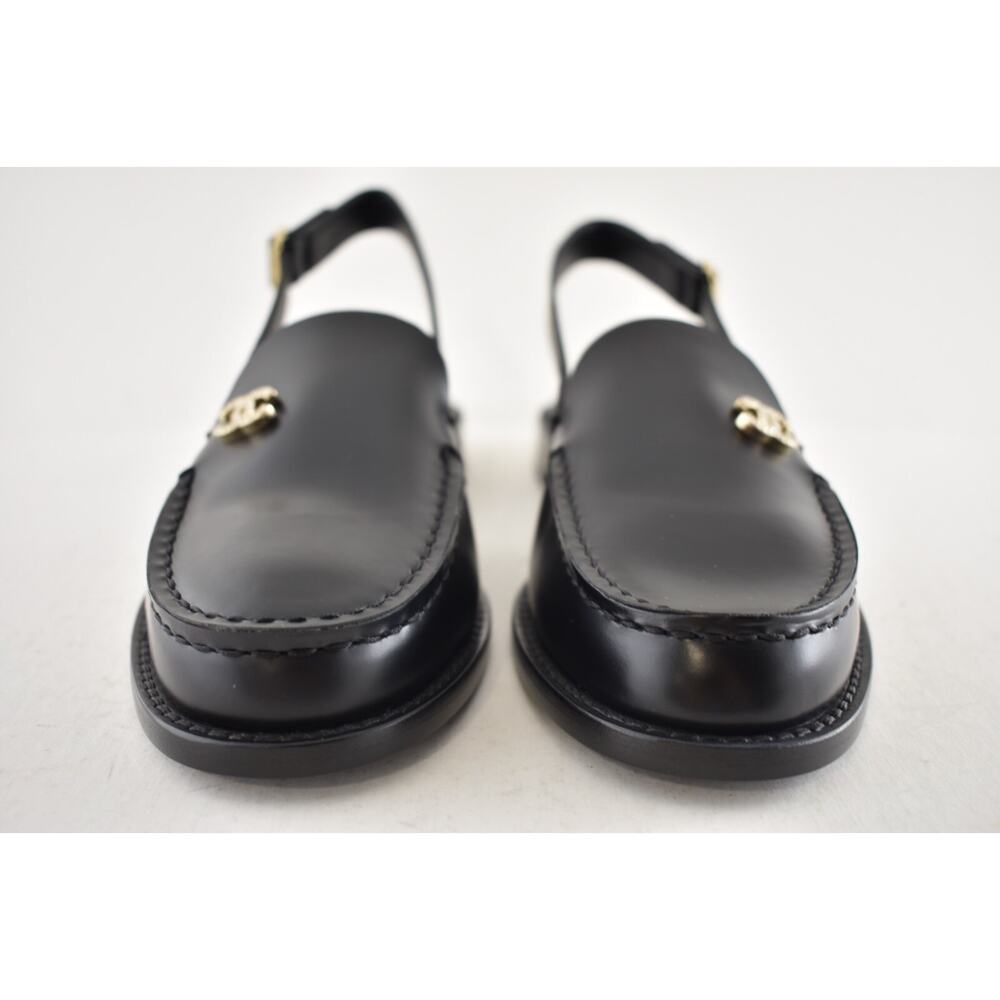 Chanel REV Black Leather CC Crystal Logo Coco Sling Slingback Ballet Flat 40 - Picture 11 of 16